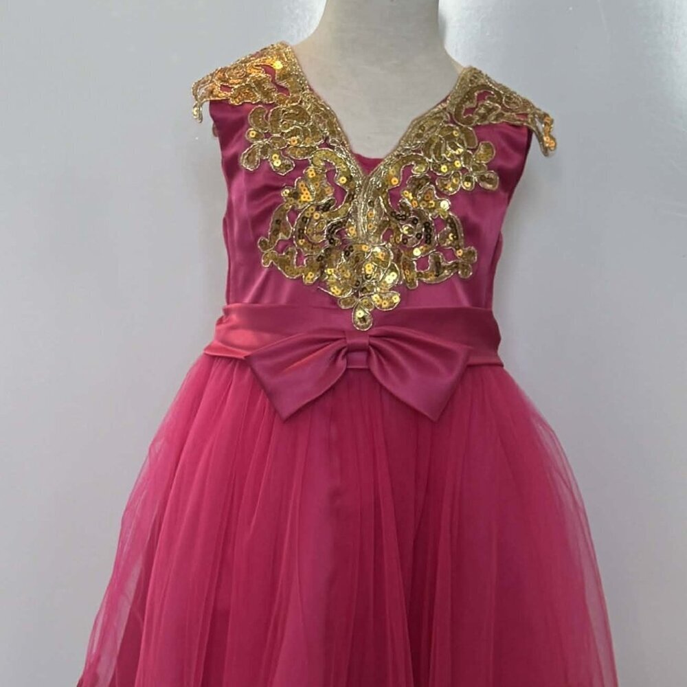 Girls Magenta Gold Sequin Formal Dress Tulle Party  NWT